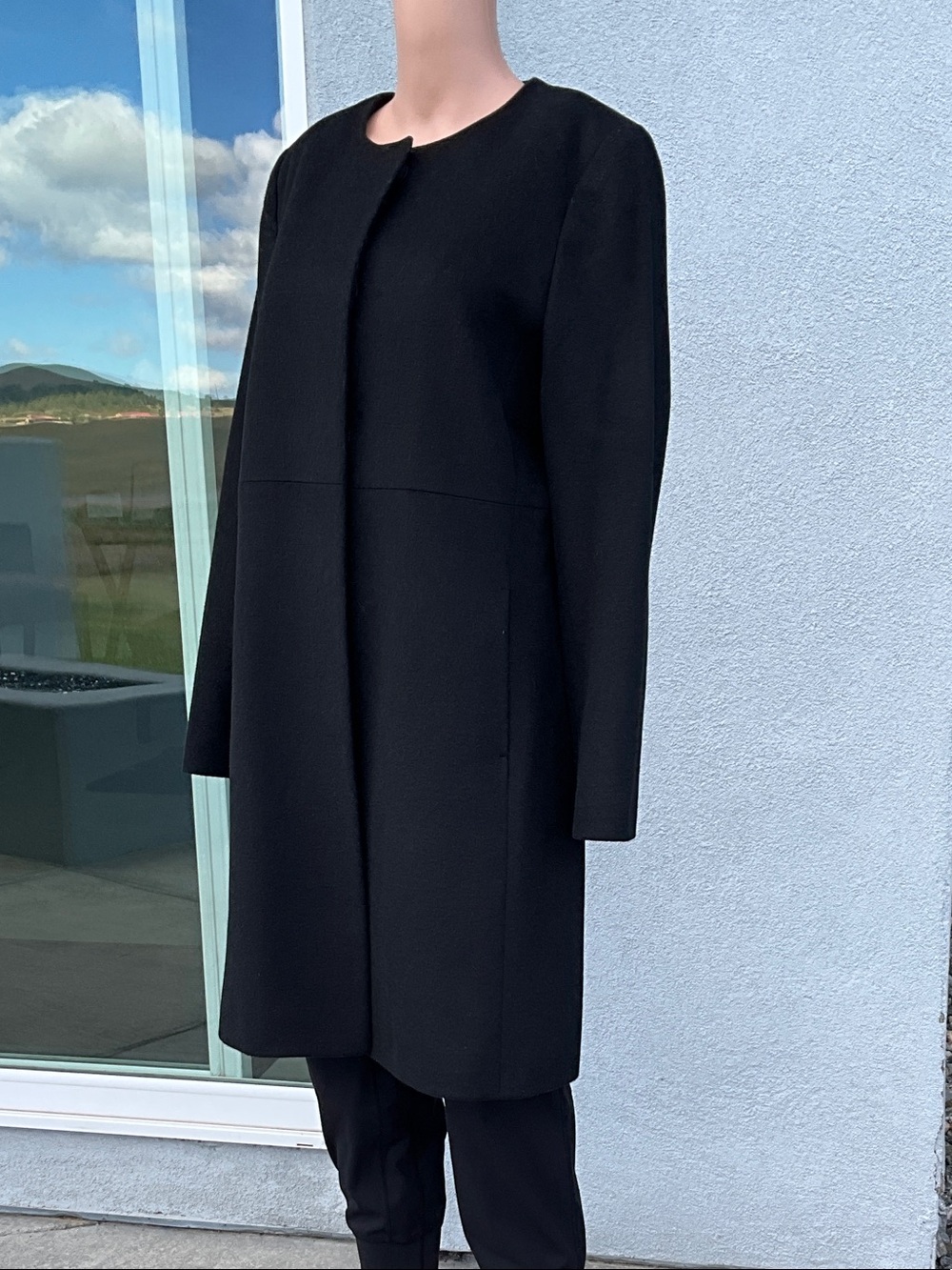 Lauren Ralph Lauren Black Collarless Wool-Blend Trench Coat